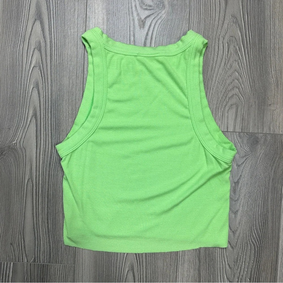 CLYQUE Bright Green Ribbed Cropped Tank Top with Raw Hem - Picture 3 of 3